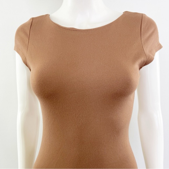 Alice + Olivia Brown Bodycon Sheath Dress Size 4 Knee Length Short Sleeve Fall - Picture 3 of 11